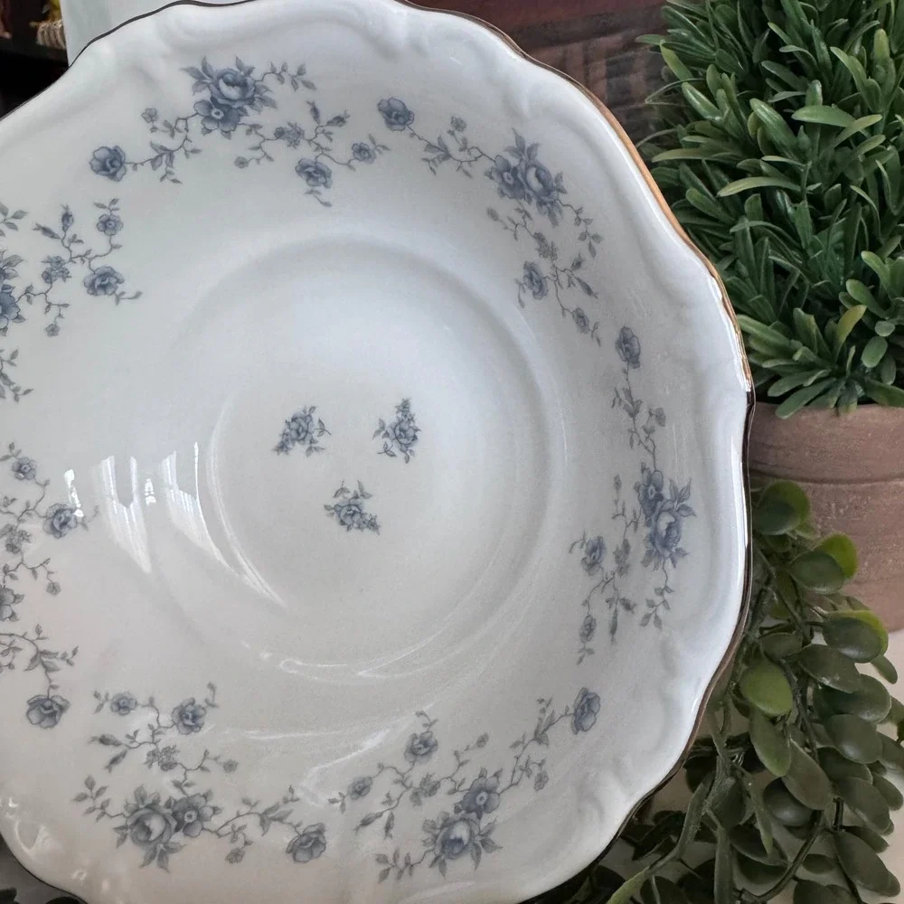 Johann Haviland Blue Garland Serving Bowl Scalloped Gold Trim Fine China 8.25in